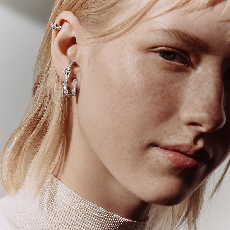 Etriviere dangle earrings, small model - White gold | Hermès Canada